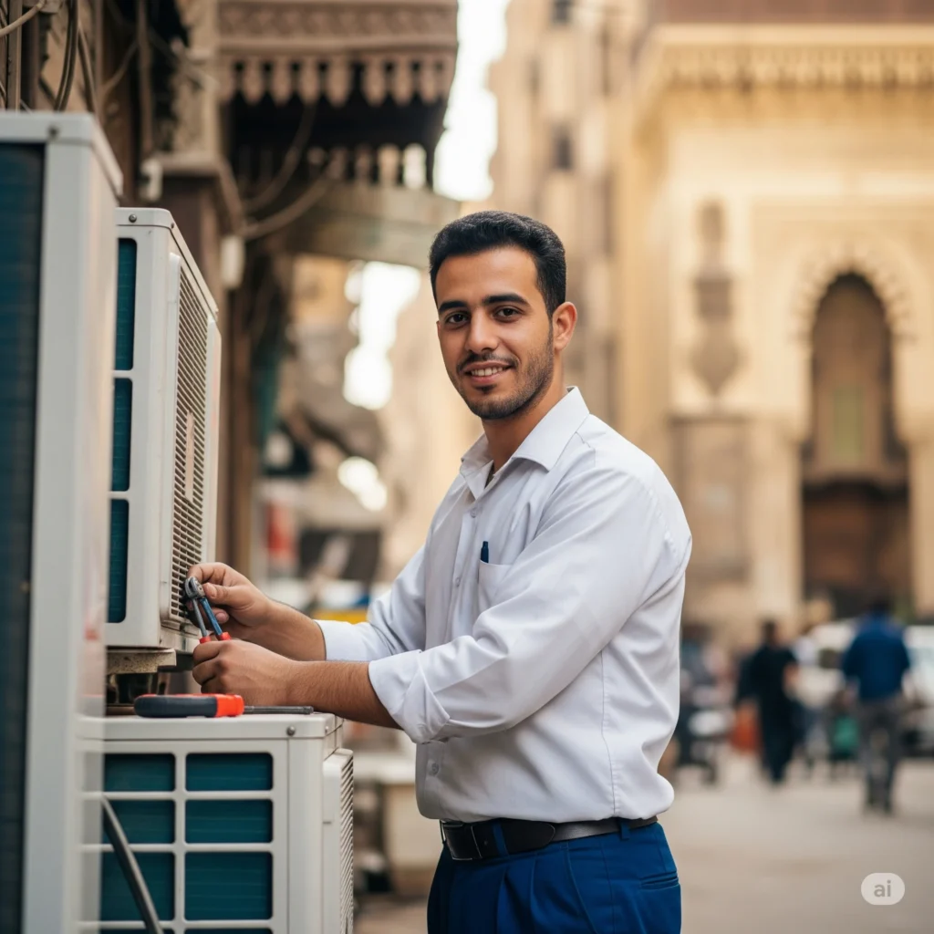 فني تكييف أثناء فك وتركيب تكييف سبليت